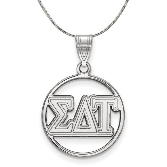 Sterling Silver Sigma Delta Tau Medium Circle Greek Necklace - 24 Inch - Picture 1 of 8